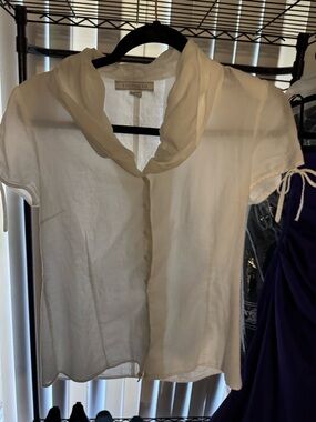 Sao Paulo White Short-Sleeve Draped Collar Blouse